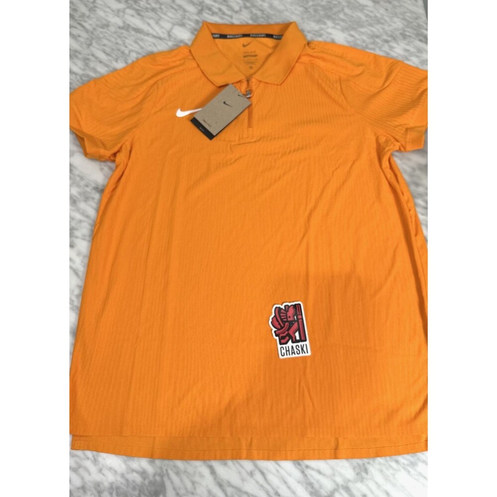 NikeCourt Dri-FIT ADV Textured Tennis Polo Orange Slim Men Large HQ0792-873